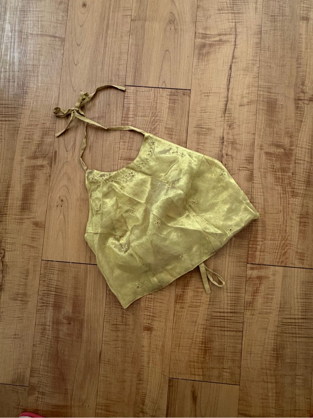 Gold Mesh Overlay Embroidered Backless Bohemian Halter Crop Top